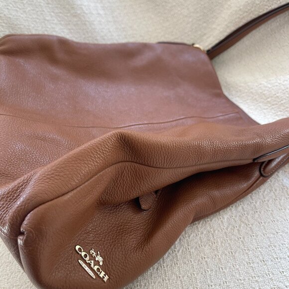 COACH Dalton 31 Saddle Brown Pebbled Leather Shoulder Hobo Bag - Picture 1 of 5